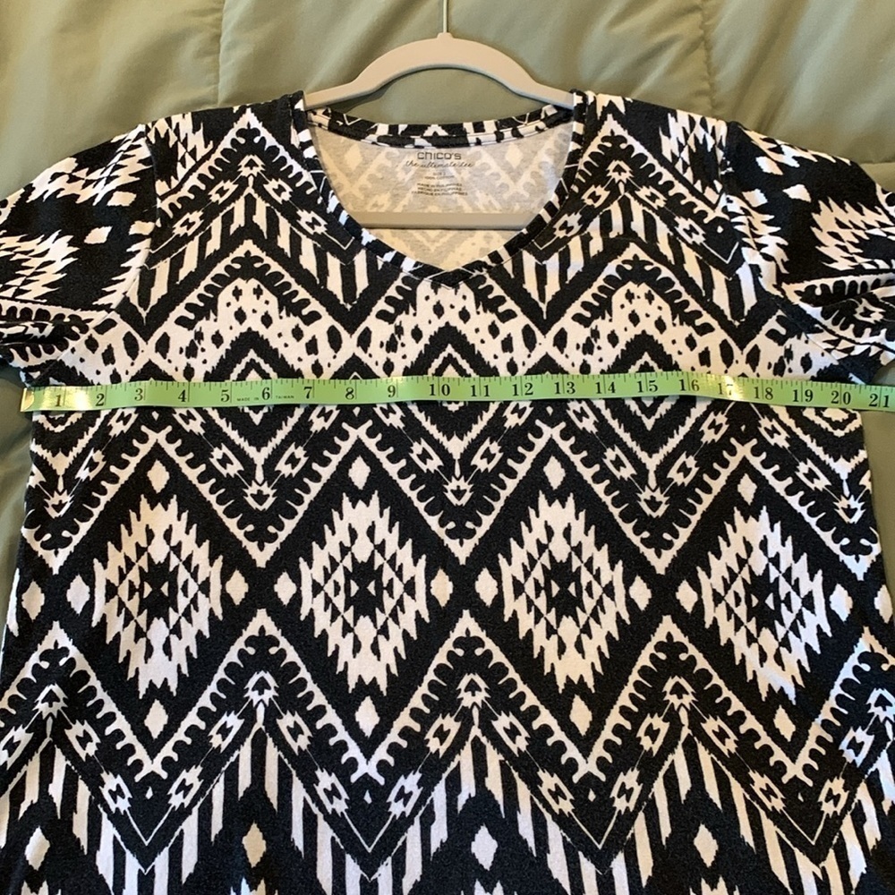 Chico’s Womens the ultimate tee. Black&White Aztec design. 100% Cotton. Size 2.  - Picture 5 of 6